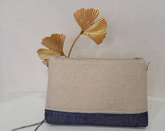 Natural and midnight blue pouch, linen and sisal, wedding-ceremony, custom made item, custom made item
