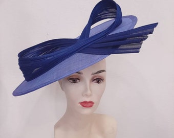 Fascinator da matrimonio blu royal e blu notte, matrimonio - cerimonia, modello "Envolée nodo elegante", su misura, articolo su misura