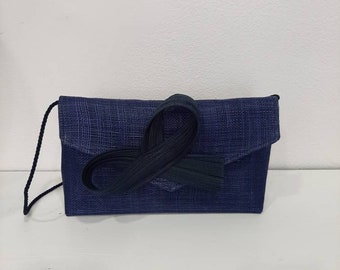 Wedding pouch in midnight blue sisal and its bibi removable navy blue knot wedding-ceremony, custom made item