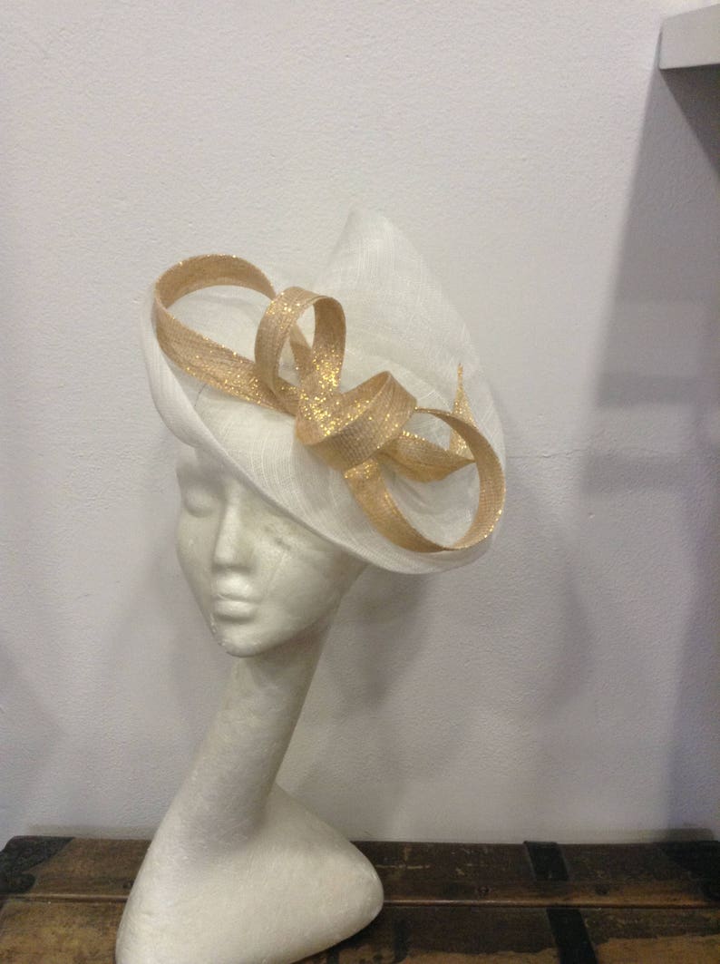 Bibi off-white and gold, sisal, wedding-cocktail-ceremony, double scroll shape, custom made item image 1