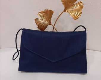 Pochette bleu marine, en soie, mariage- cérémonie, article fabriqué sur mesure, custom made item