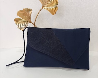 Marineblaue Clutch aus Leinen und Sisal, Hochzeitszeremonie, Sonderanfertigung, Sonderanfertigung