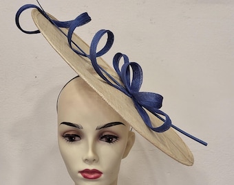 Natural and royal blue sisal fascinator, wedding/ceremony, "Arabesque Flight Liana", custom-made item