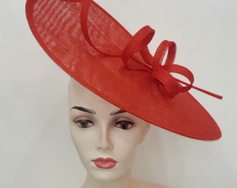 Red wedding fascinator in sisal, wedding-ceremony, "Envolée Arabesques liana", custom made item, custom made item