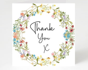 Thank You Card, Floral Card, Flower Wreath Card for thanks