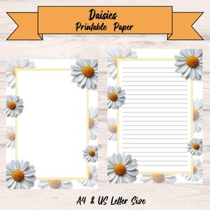 Daisy Border Writing Paper Printable | Layered Floral Stationery | Lined & Unlined A4 and US Letter