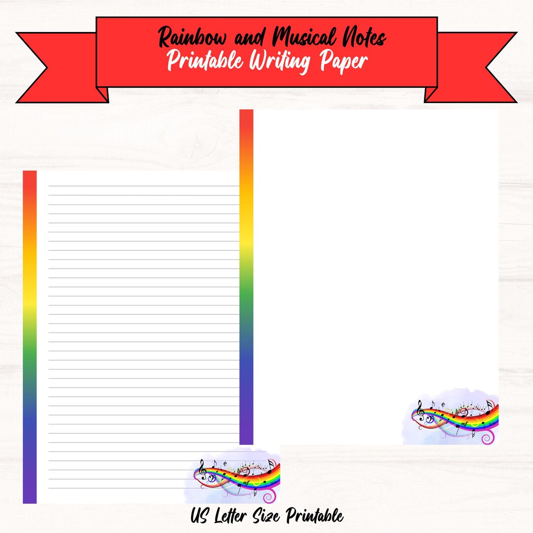 Rainbow Music Writing Paper Printable | Musical Notes Stationery | US ...