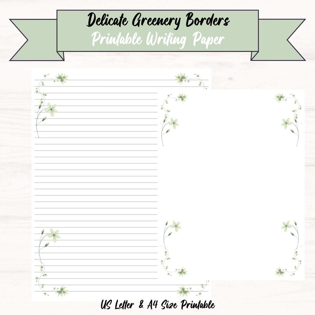 Printable Floral Writing Paper | Greenery Corners US Letter & A4 - Etsy