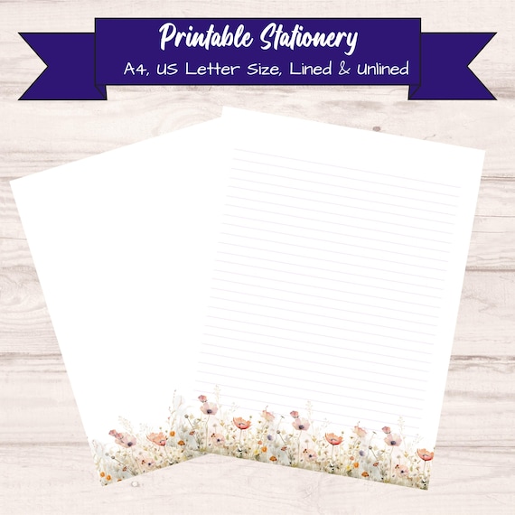 Wildflower Printable Stationery | Lined & Unlined Writing Paper | Floral Letter Paper | Instant Download 8.5x11