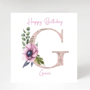 Birthday Card For Her |Floral Birthday Card | Initial Card | Personalised Birthday Card | Initial Birthday Card | Female Birthday Card