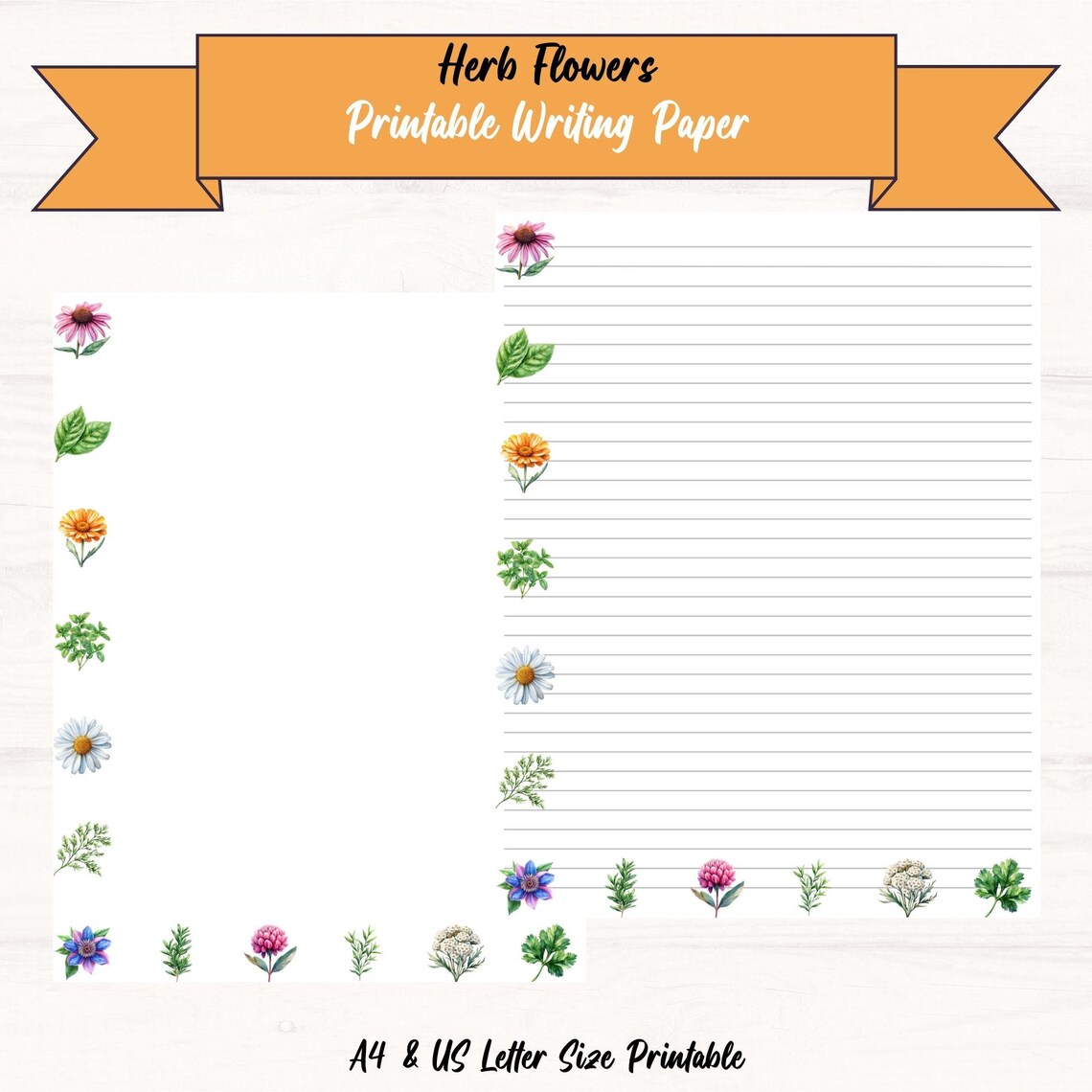 Herbal Floral Stationery Set | Botanical Writing Paper (digital ...