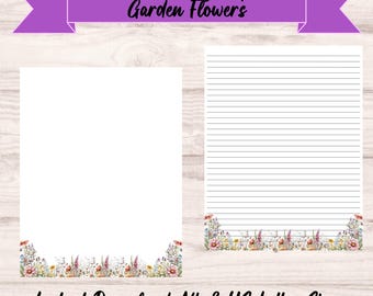 Garden Flowers Digital Paper | Lined & Unlined A4 and US Letter Printable Stationery