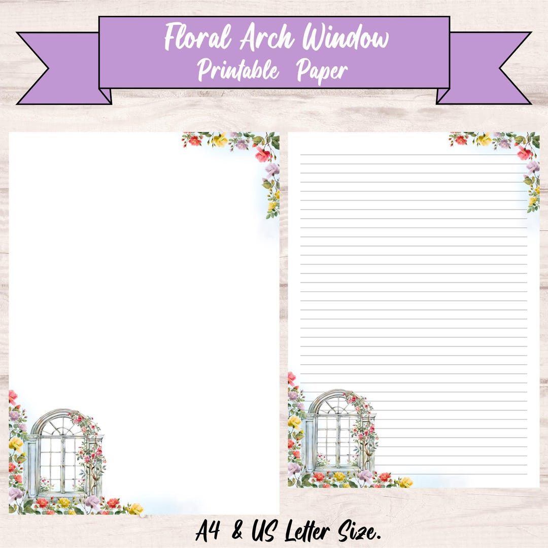 Floral Window Writing Paper Printable | Rose Garden Stationery | Lined ...