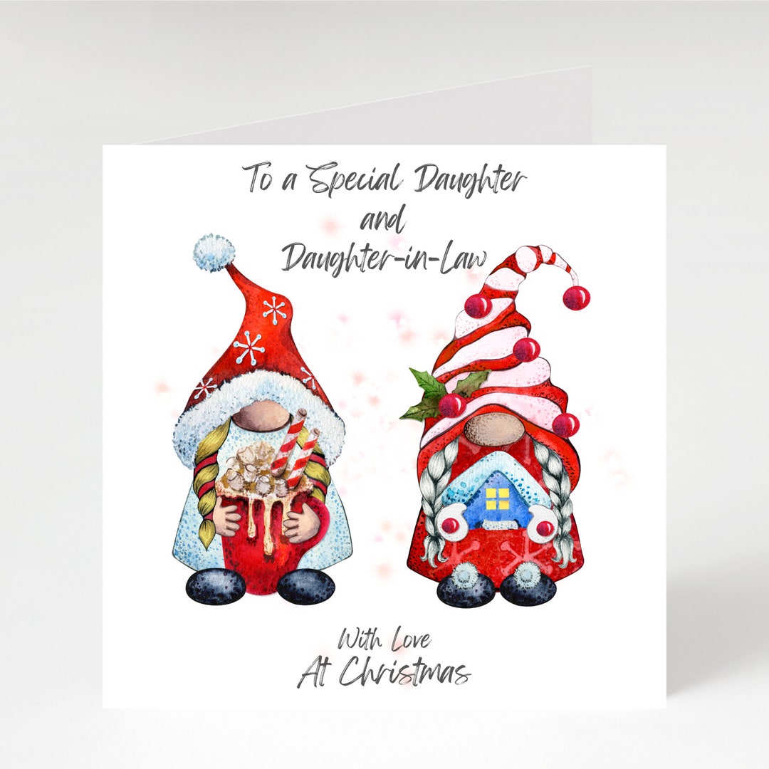 Daughter and Daughterinlaw Christmas Card, Gnomes, Christmas Card for