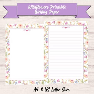 Set med akvarellblommor | Helkantsskrivpapper | A4 US Letter linjerat och olinjerat