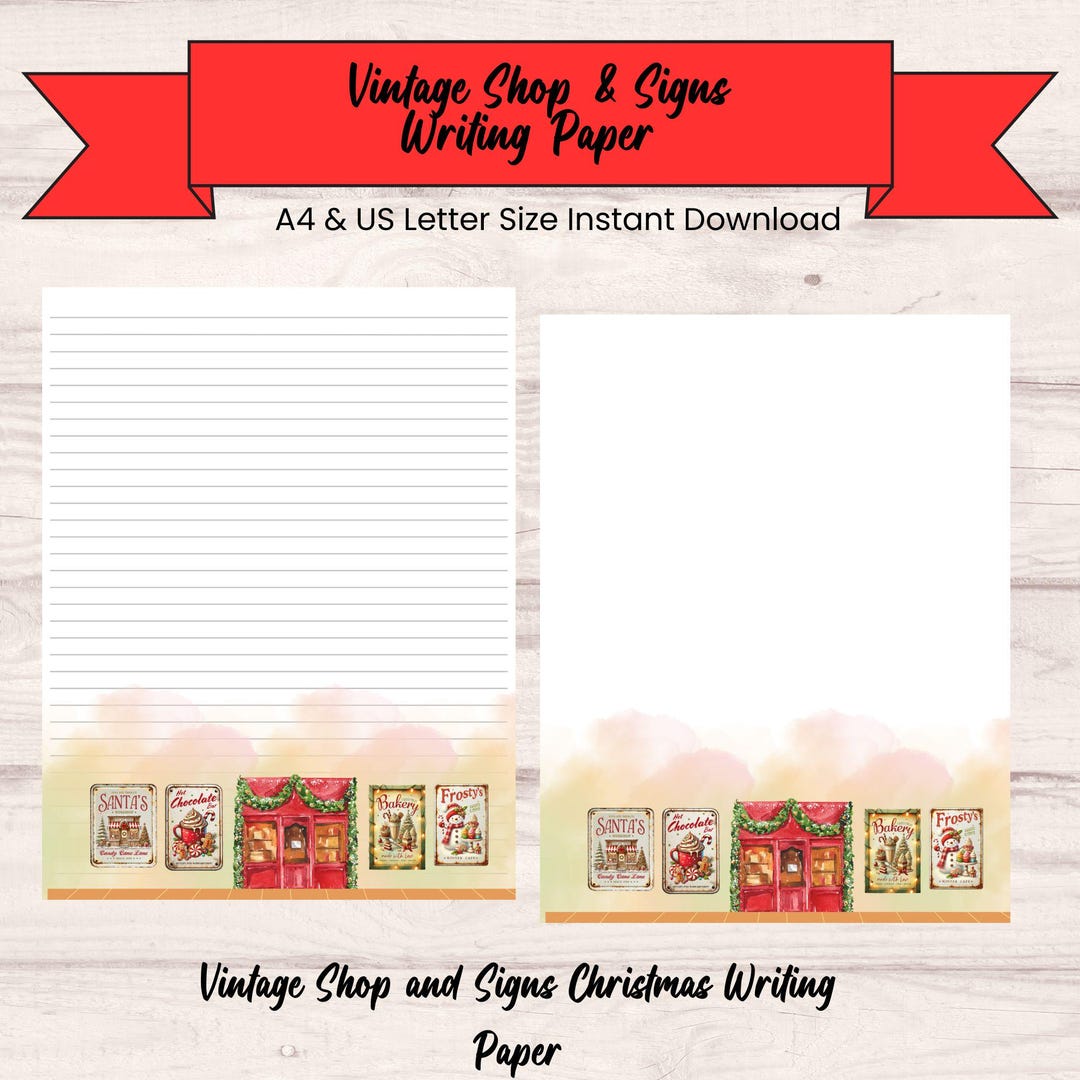 Vintage Christmas Shop Writing Paper Set | Lined & Unlined | Instant ...