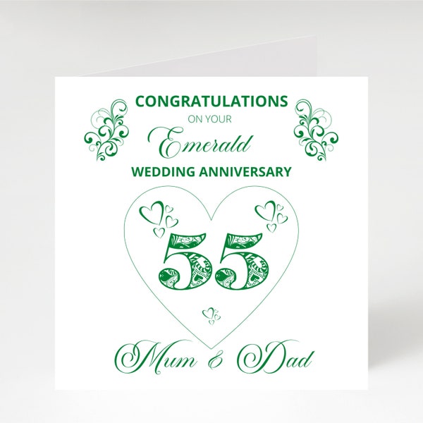 Emerald Anniversary Card | Happy anniversary | Mum and Dad | 55 Years|  Personalised Anniversary Card | On Your Anniversary | 04