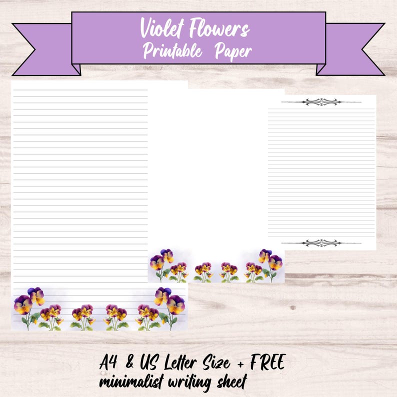Violet Flower Stationery Paper | Floral Writing Pages (A4/US Letter) - Etsy