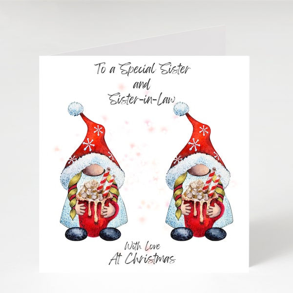 Sister and Sister-in-Law Christmas Card, Gnomes, Christmas Card for Sister and Sister-in-Law, Christmas Cards