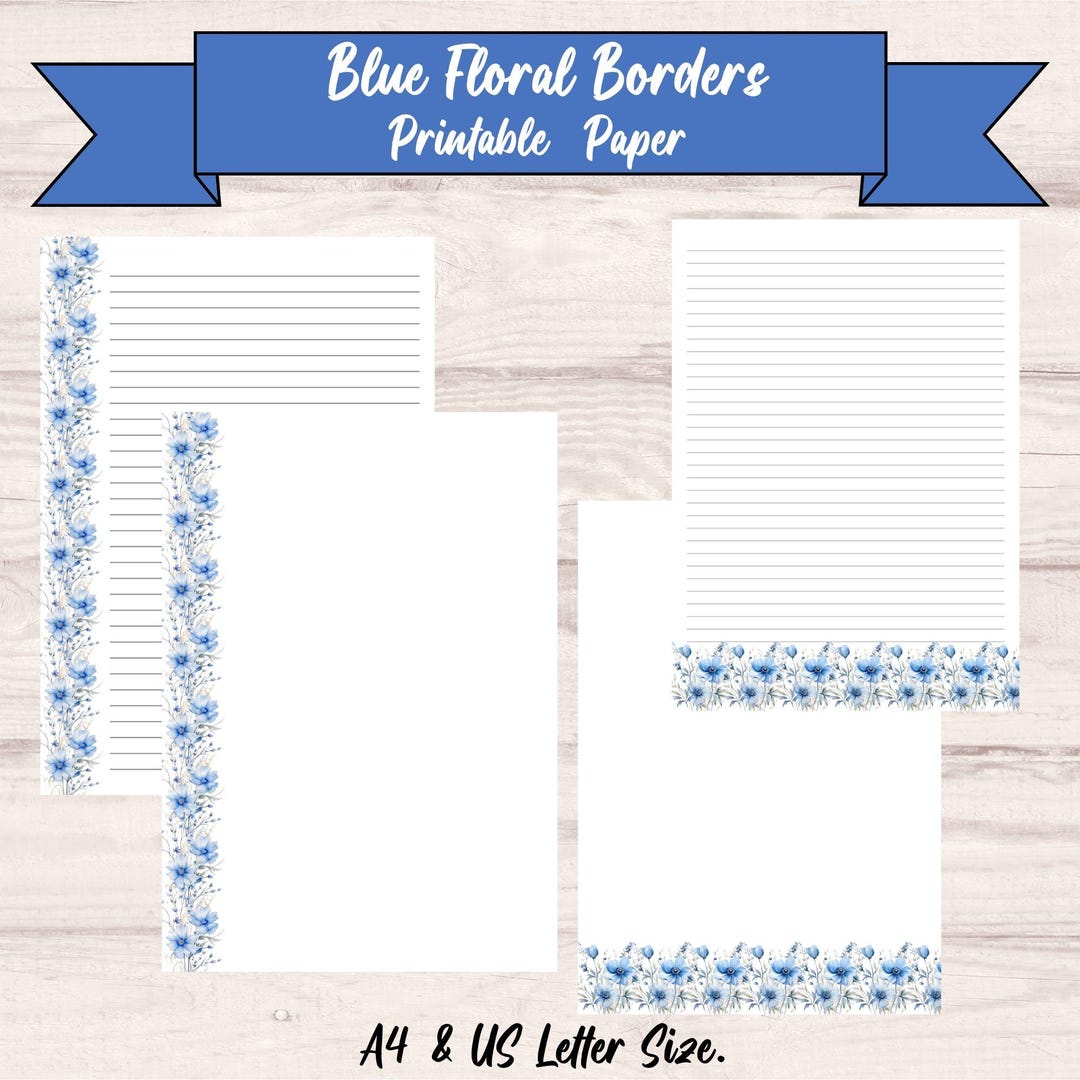 Blue Floral Borders Digital Papers A4 US Lettersize Printable - Etsy