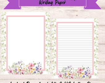 Papeterie libellule fleurs sauvages | Papier à lettres imprimable (téléchargement numérique)
