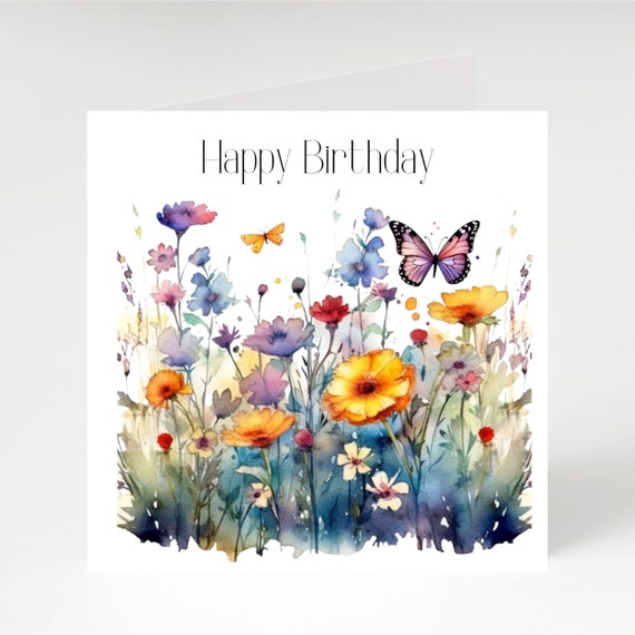 Wildflowers Birthday Card floral Birthday Card Butterfly Card Personalised  Birthday Card Wildflowers Card Female Birthday Card 