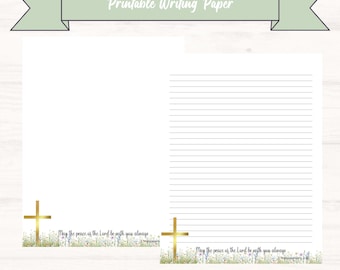 Christian Writing Paper Set – Gold Cross Wildflower Stationery (Digital Download)