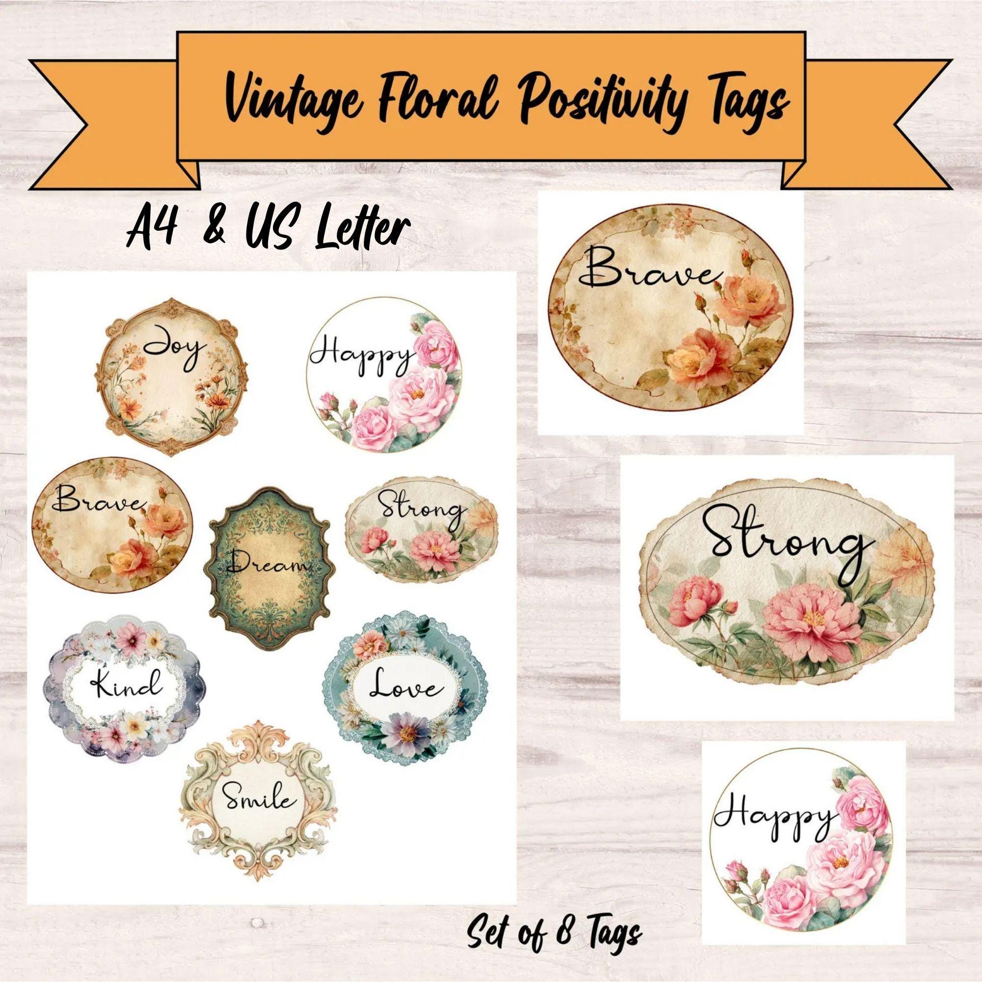 Vintage Floral Word Labels – Positive Affirmations Ephemera (US Letter ...
