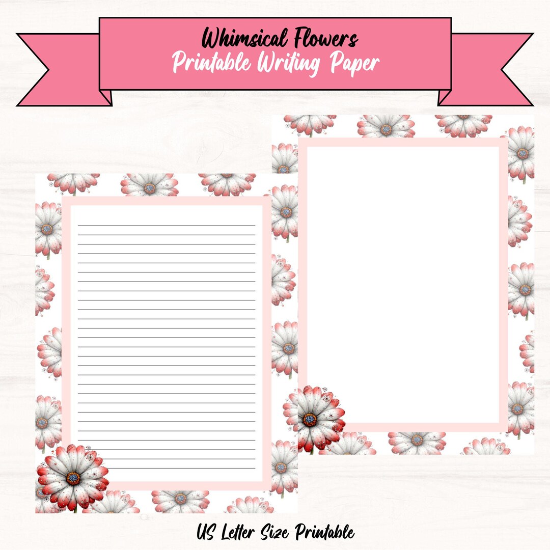 Whimsical Floral Writing Paper Printable | Flower Border Stationery ...