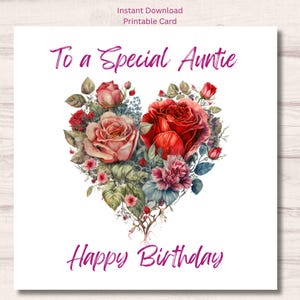 Blumen Geburtstagskarte für Tante – Druckbare digitaler Download – Schöne Geburtstagskarte Tante mit Blumen