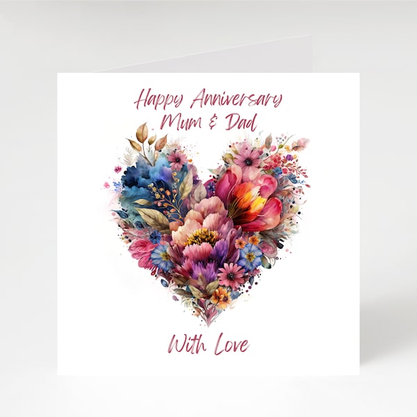 Anniversary Card | Happy anniversary | Mum and Dad | Happy Anniversary Card |  Heart Anniversary Card | On Your Anniversary | Floral