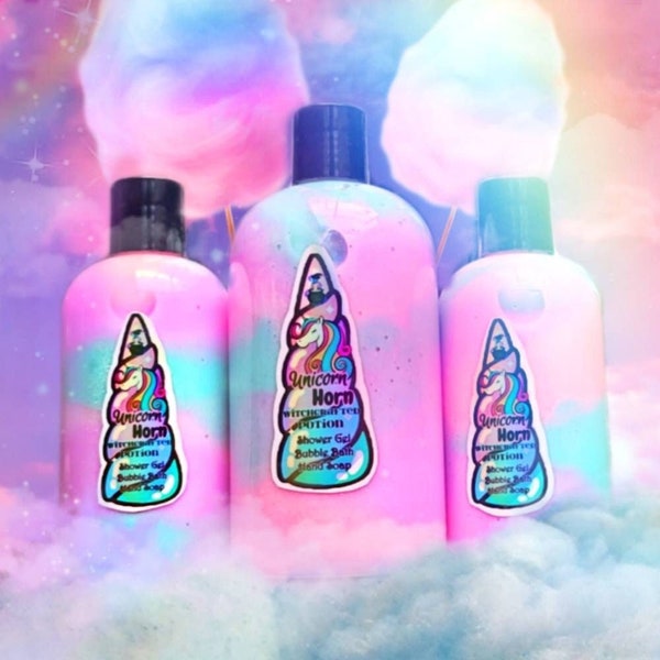 Soap UNICORN HORN Scented in Cotton Candy, 3-in-1 Shower Gel/ Hand Soap/ Bubble Bath