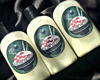 Soap RICIN BEANS Scented in Rice Flower Shea, 3-in-1 Shower Gel/ Bubble Bath/ Hand Soap by The Potion Cabinet