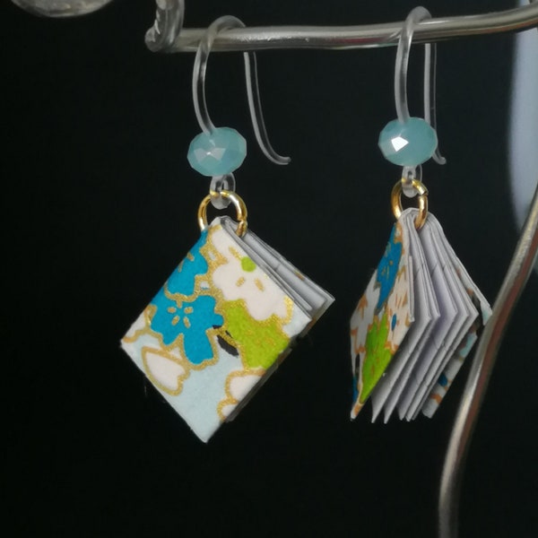 Origami earrings, mini notebook, with traditional Japanese washi paper, Unique gift.