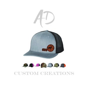 Chapeau de chasse, réticule, chasse au cerf, chasse, chapeau patch en cuir, équipement de chasse, patch en cuir, amateur de plein air, chapeau de camionneur, chapeau de chasse