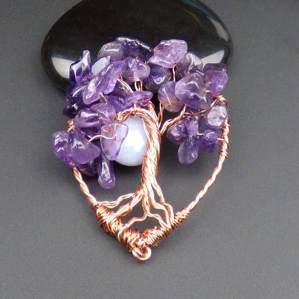 Amethyst and Copper Tree of Life Pendant