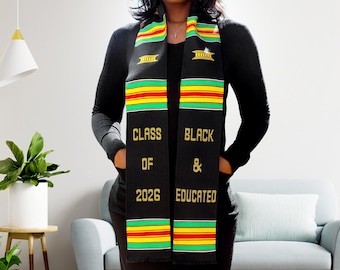 Black and Educated Graduation Kente Stole – Handwoven African Pride