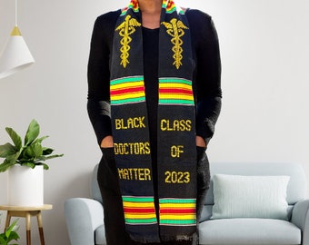 Black Doctors| Authentic African Kente Graduation Stole|2023 Premium handwoven Medical School graduation sash| white Coat Caduceus symbol