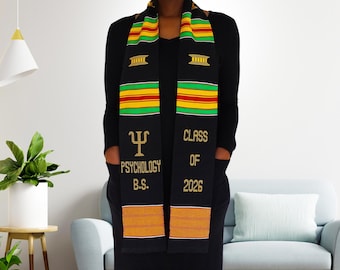 Psychology Degree [B.S] Graduation Kente Stole Class of 2026 - African Pride for Black Graduates
