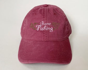 Gone Fishing Embroidered Cap Baseball Hat Washed Dad Cap