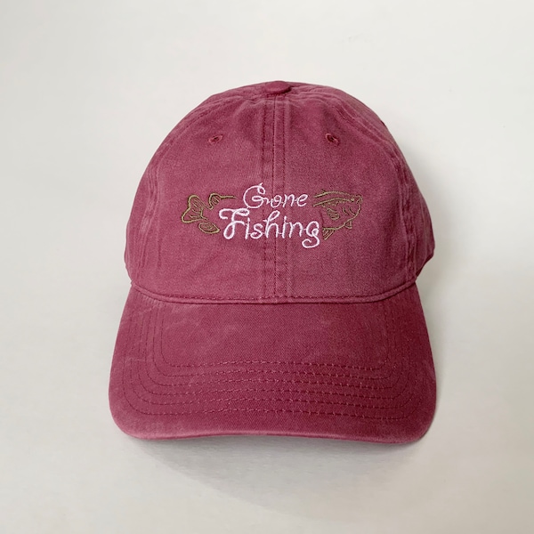 Gone Fishing Embroidered Cap Baseball Hat Washed Dad Cap