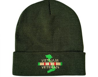 Vietnam Veteran with Map Embroidered Beanie Hat