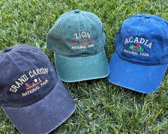National Park Embroidered Collection Cap Washed Cap Travel Hat Nature hat Camping Hat Road Trip Travel souvenir outdoor cap park lover gift