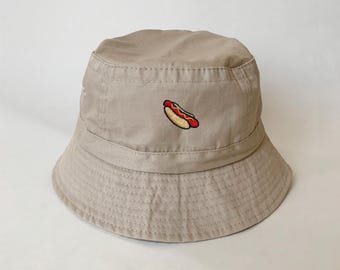 Hotdog Embroidered Washed Cotton Bucket Hat fishing bucket hat