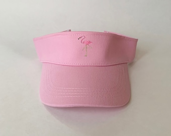 Roze flamingo geborduurd vizier Geborduurd katoenen vizier met vogel