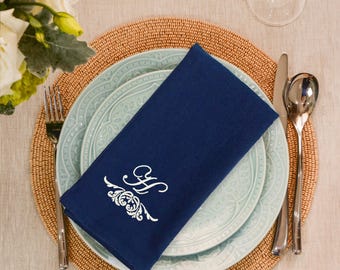 Frame Initial Customized Dinner Napkin Personalized Linen Napkin Embroidered Cotton Napkin with Initial : 1 Napkin