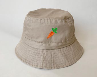 Carrot Embroidered Washed Cotton Hat fishing bucket hat