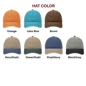 May include: A selection of eight baseball caps in various colors and color combinations. The caps are made of a soft, distressed cotton fabric. The colors include orange, lake blue, brown, navy khaki, green khaki, khaki navy, and black grey.