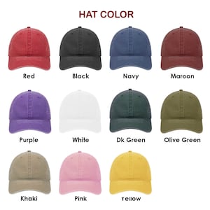 Puede incluir: Un gr&aacute;fico que muestra 12 colores diferentes de gorras de b&eacute;isbol. Los colores son rojo, negro, azul marino, granate, morado, blanco, verde oscuro, verde oliva, caqui, rosa y amarillo.