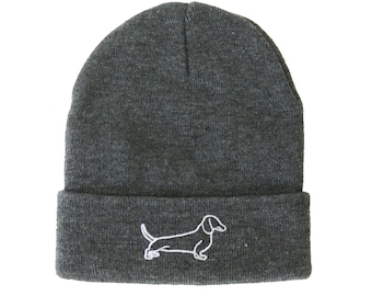 Dachshund Outline Embroidered Beanie Dog Beanie Winter Beanie